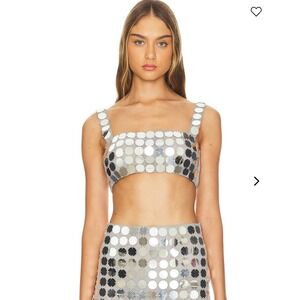 NEW Lovers and Friends Gilles Sequin Crop Top Silver S‎ Revolve Party
